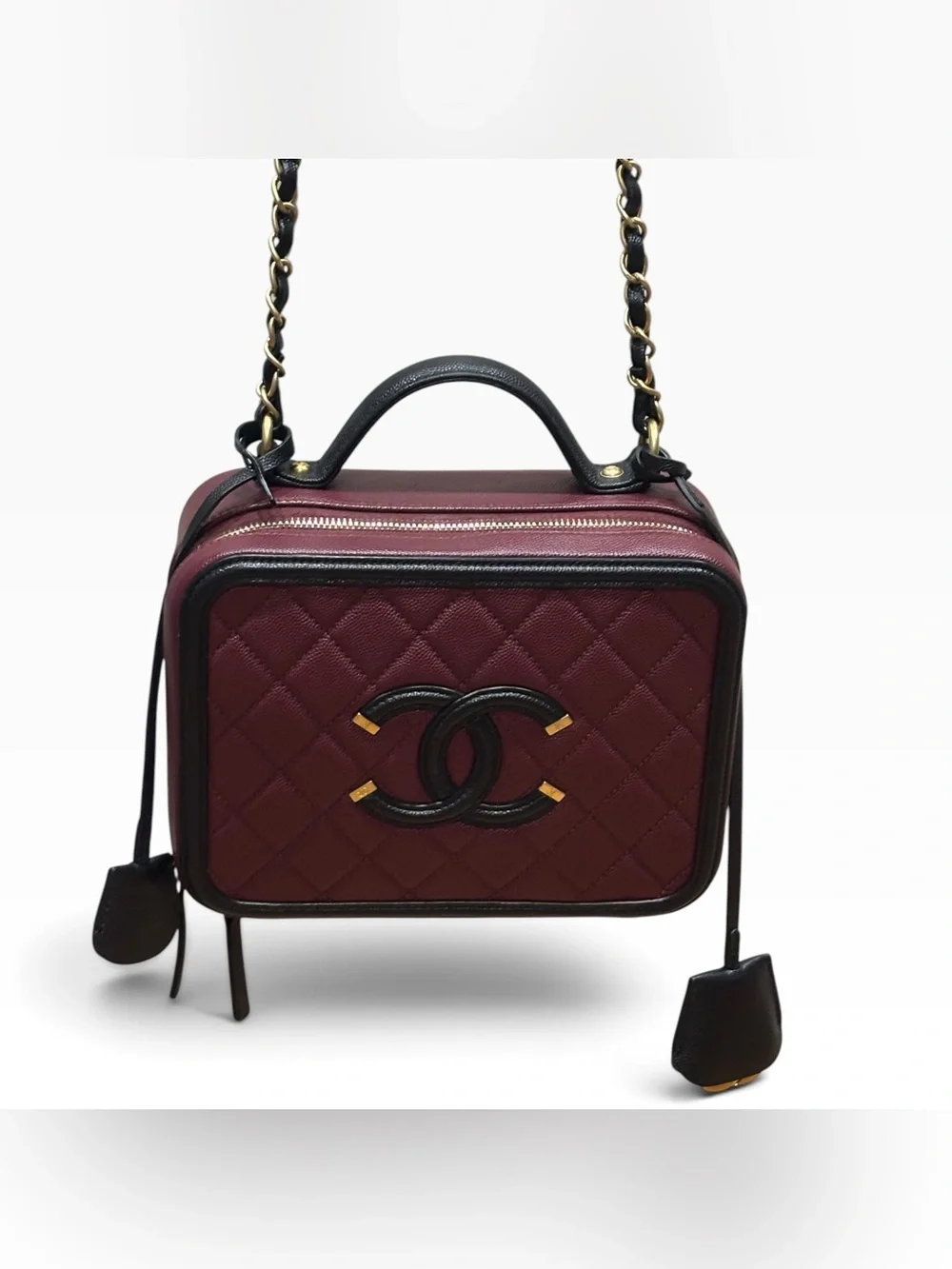 CHANEL CC Filigree Vanity Case Burgundy
